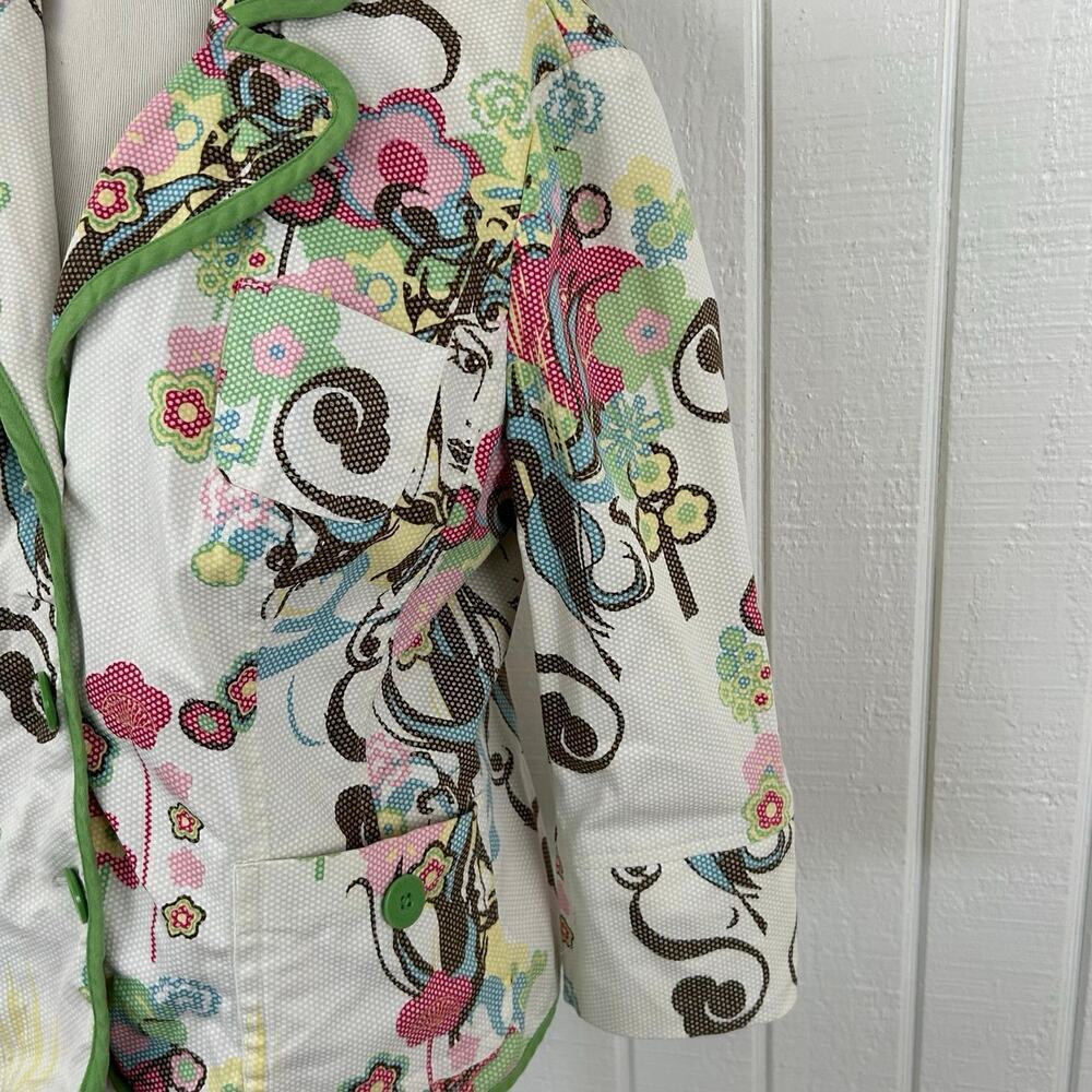 Bisou Bisou Printed Blazer Artsy Y2K Retro Button Jacket Women Size 14 - Picture 5 of 10